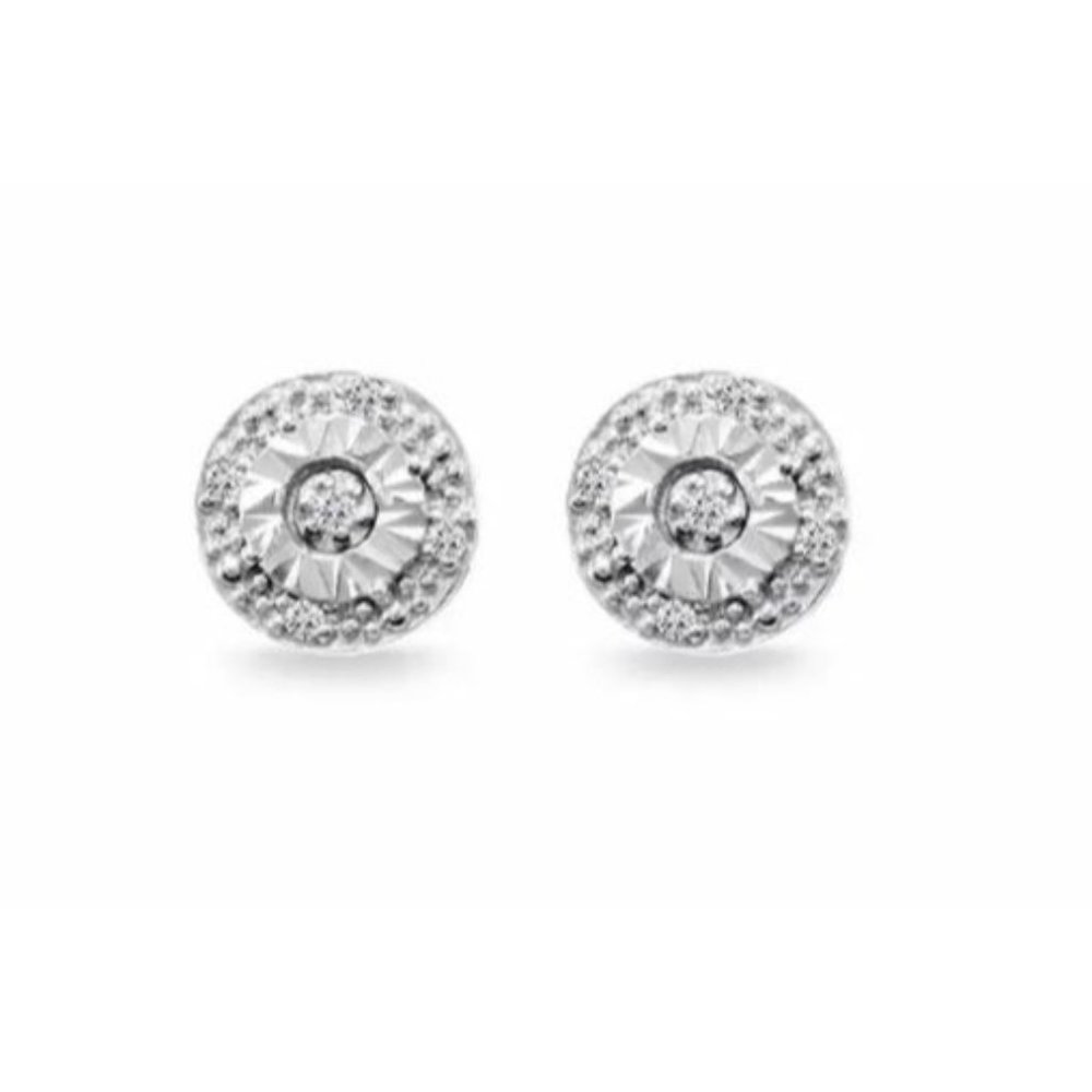 925 Sterling Silver .10ct Geniune Diamond Miracle-Set Stud Earrings Roun… - Picture 3 of 7